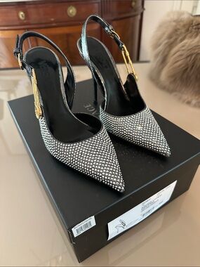 Versace Silver Crystal Pointed Slingback Heels size 36 worn once